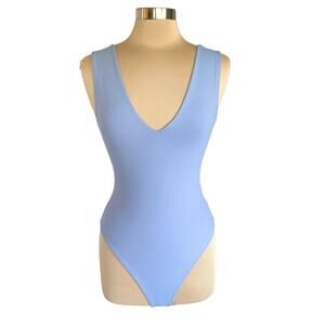 Intimately Free People Keep It Sleek Thong Bodysuit Cornflower Blue Size XS